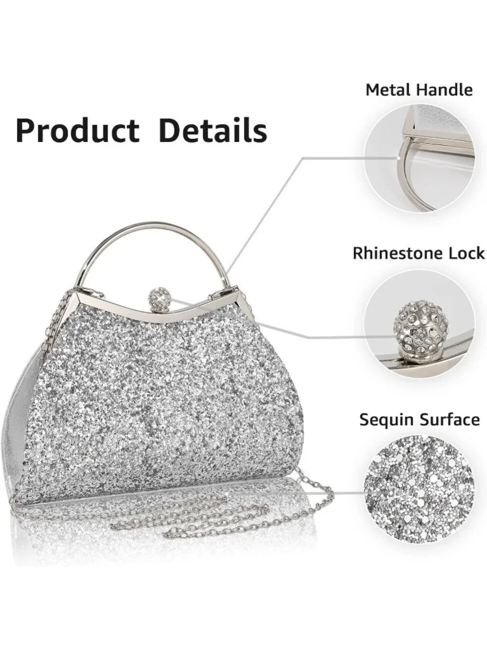 Women's Sequin Silver Y Glitter Pleated Clutch Purse Sparkly Wedding Evening Bag